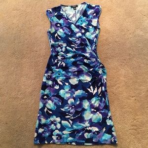 Blue floral wrap dress